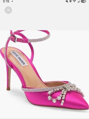 Steve Madden Lakelyn Crystal Bow Ankle Strap High Heel Hot Pink Satin Sandal NIB